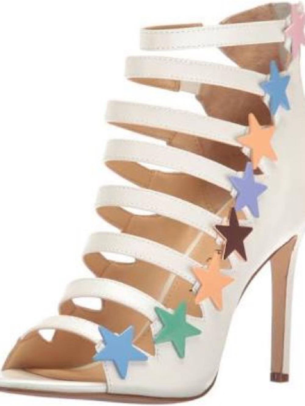 Stellah White Strappy Heels with Multicolor Star Embellishments - Picture 1 of 5